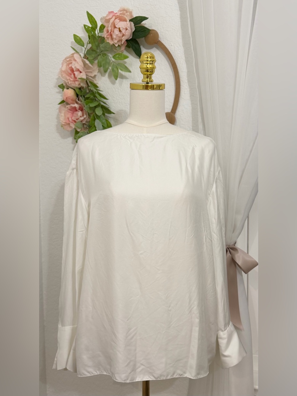 NEW LilySilk 100% Mulberry Silk $245 Blouse Top Long Sleeve White Size L